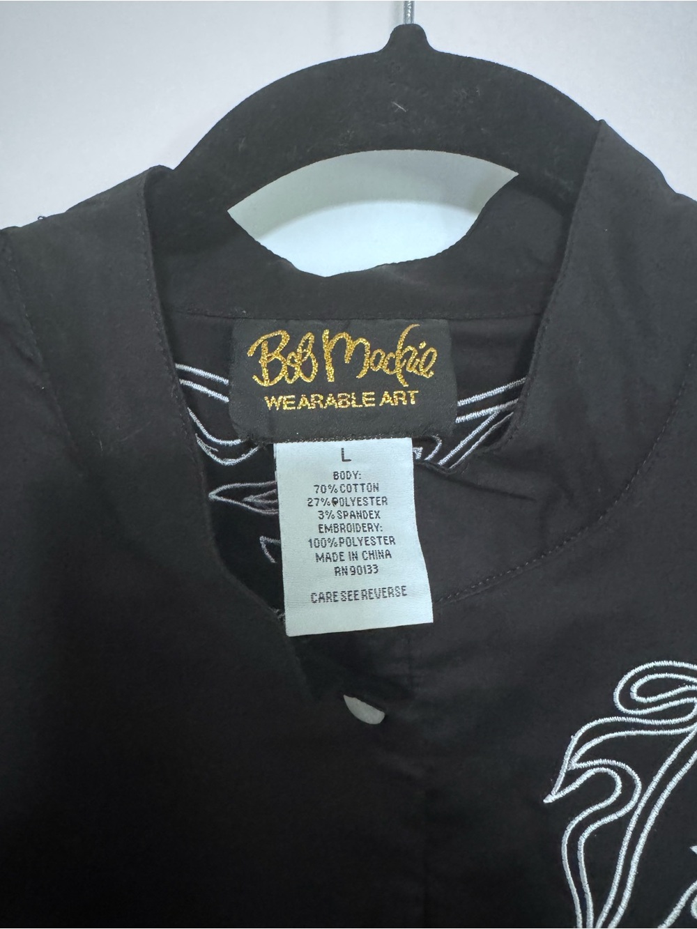 Bob Mackie Black Blouse with White Paisley Embroidery Accents - Picture 6 of 9